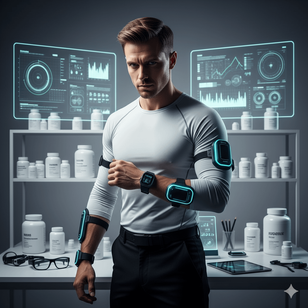 Longevity. biohacking 2025. technologie trifft gesundheit mit tracking tools. symbolbild