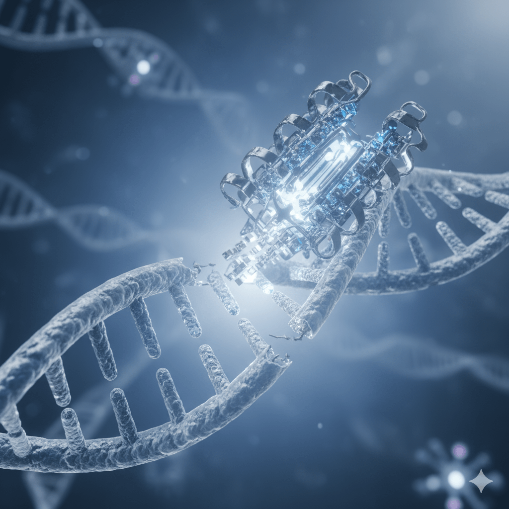 Telomerase in aktion. dna reparatur im detail. symbolische illustration.