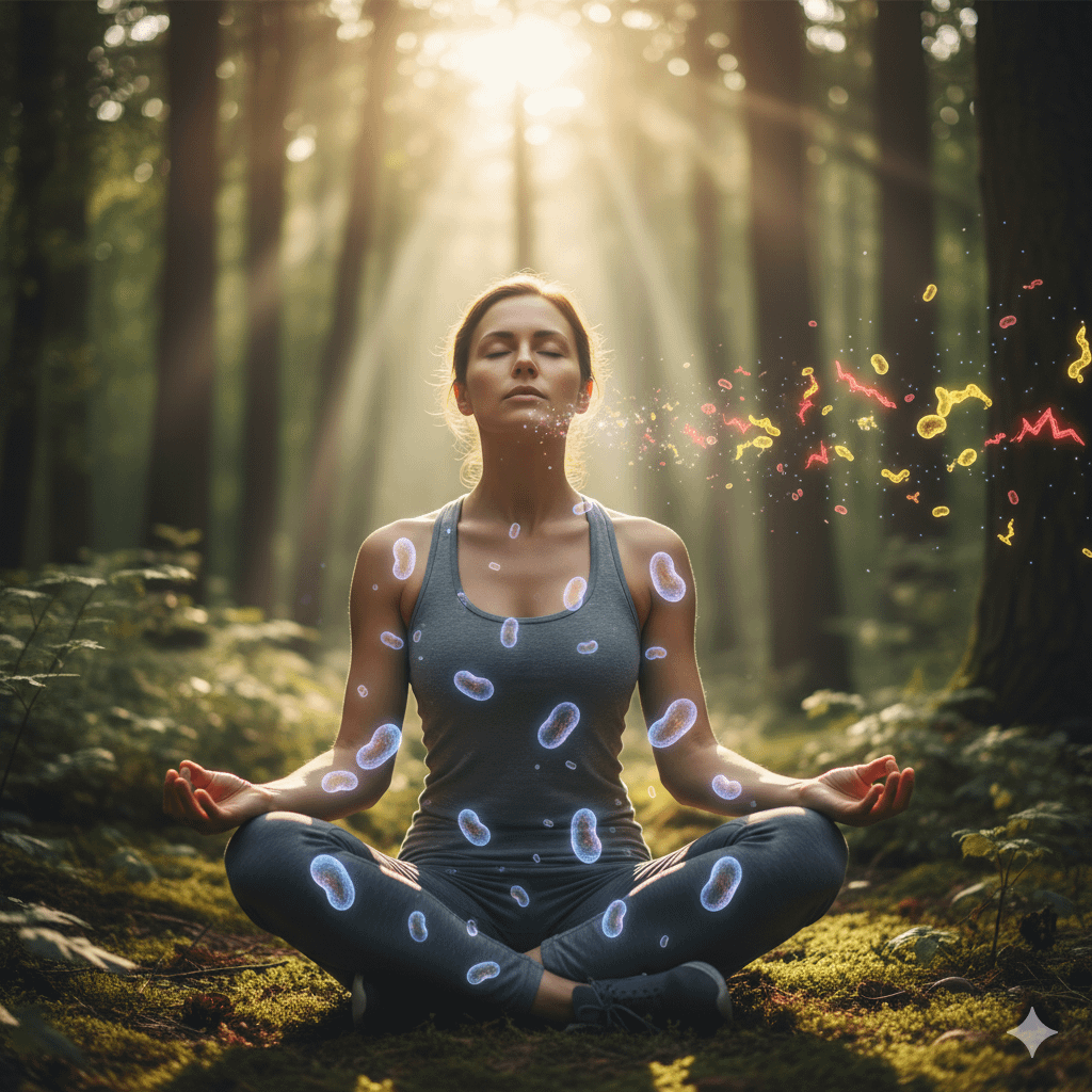 Telomere. atmung für ein langes leben. ruhe wirkt zellulär positiv. symbolbild.