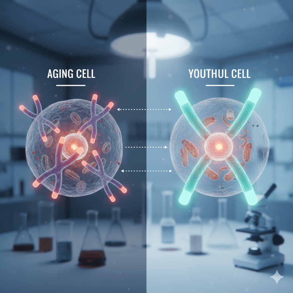 Telomerlänge jung versus alt unter dem mikroskop. symbolbild.