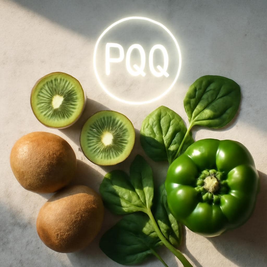 Pqq ist viel in kiwi, petersilie und grünem paprika enthalten.