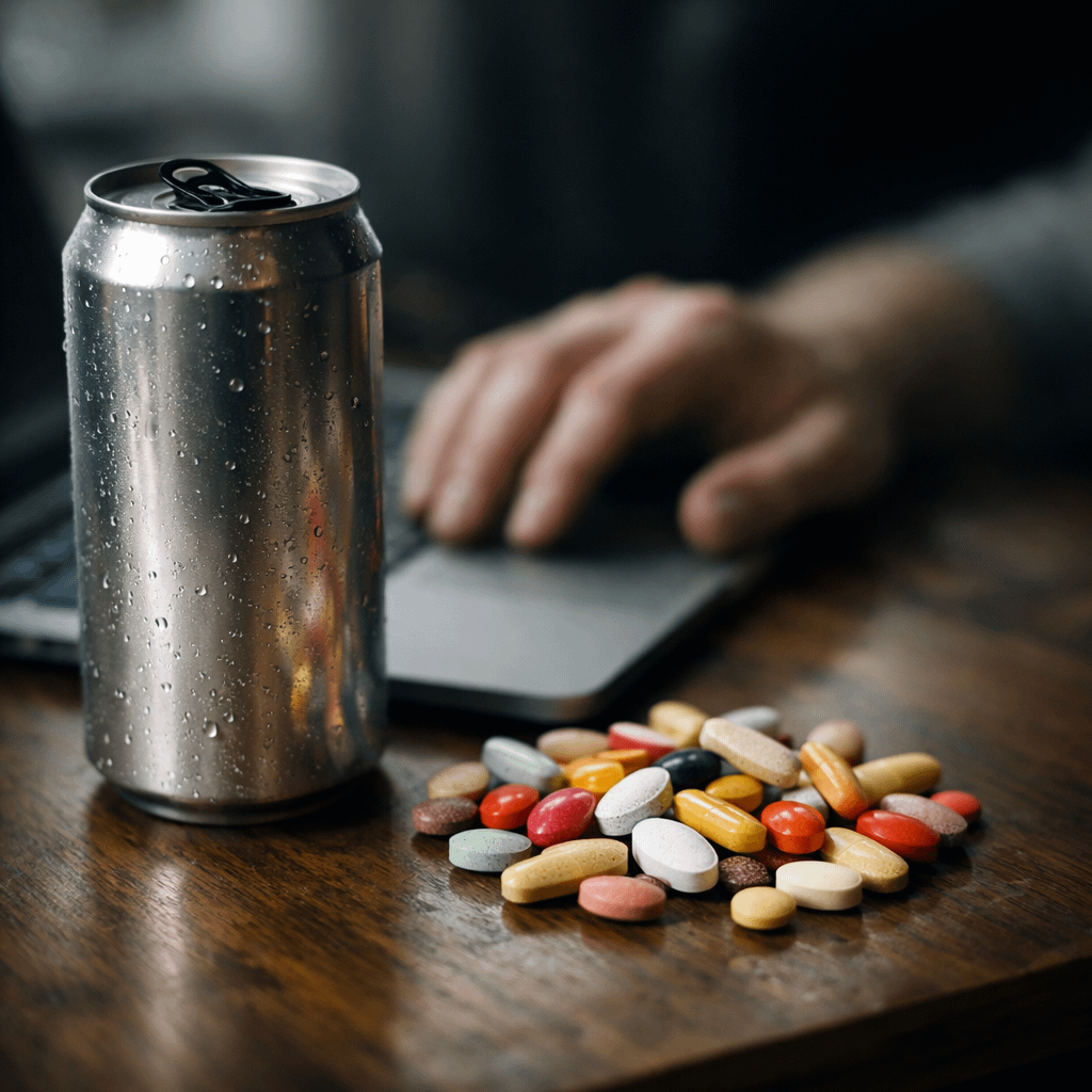 Biohacking für Gehirngesundheit mit Supplementen soll genau geprüft werden. KI Visual.