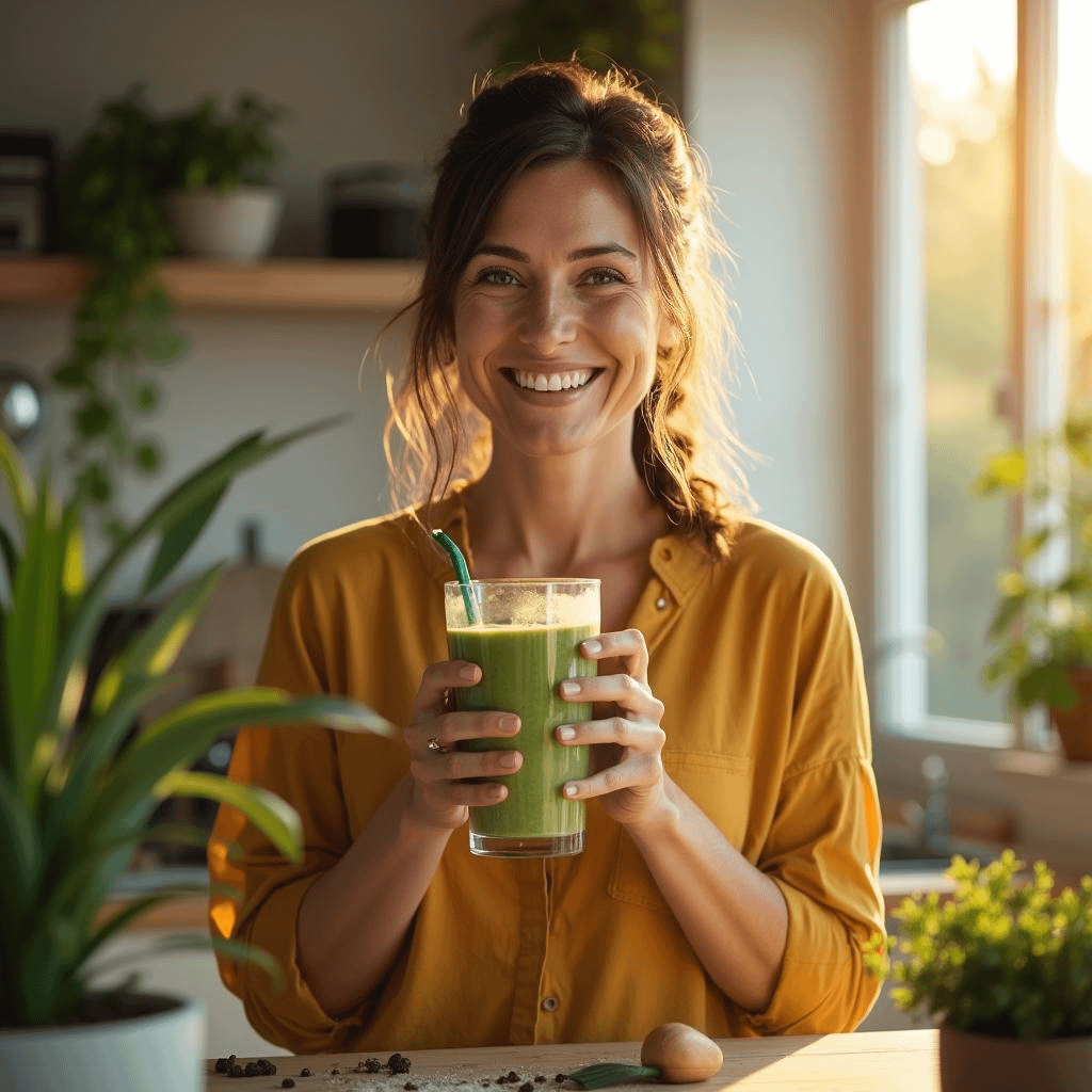 Biohacking mit essen bringt dieser fitten dame lebensfreude und energie. symbolbild.