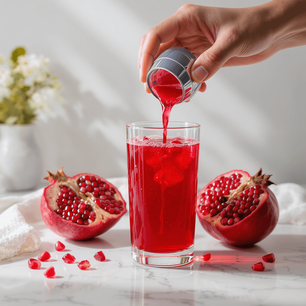 Biohacking mit granatapfelsaft. gesund und schmackhaft. symbolbild.