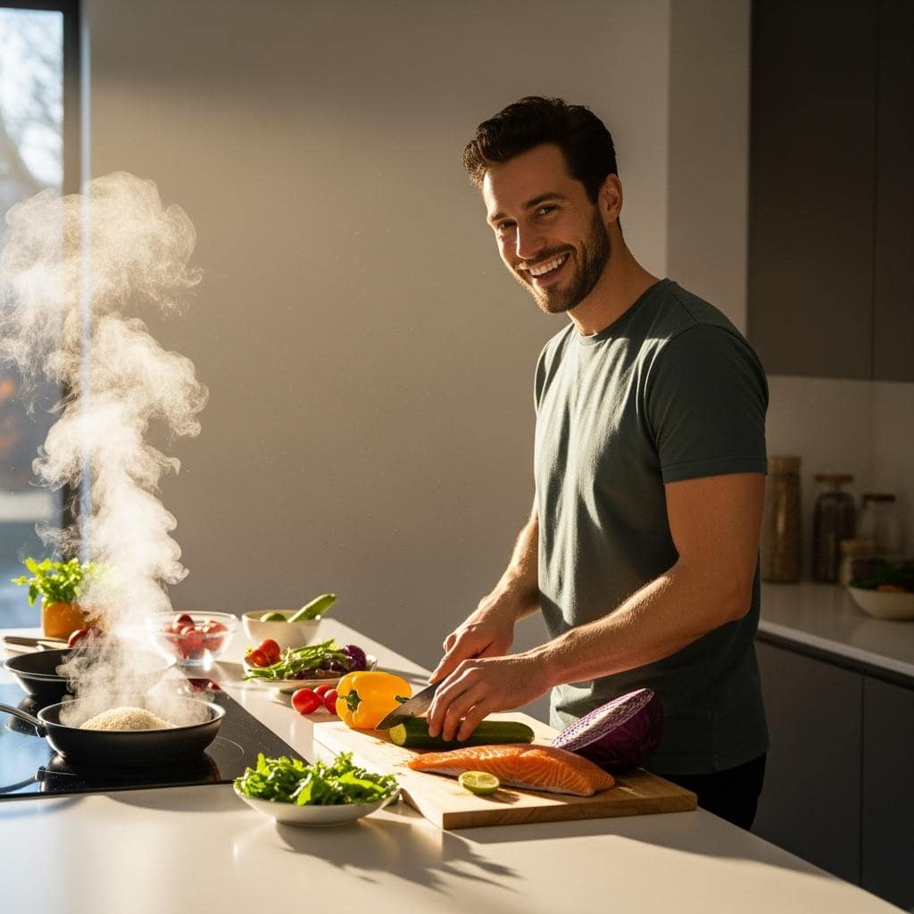 Biohacking mit einfacher gesunder ernährung ist für diesen sportlichen mann ein vitalitätsboost.