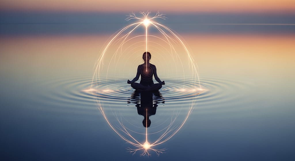 Biohacking atem als werkzeug zur kontrolle des nervensystems. ruhe erzeugt klarheit. symbolbild.