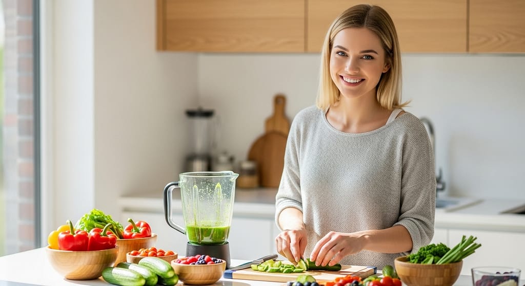 Biohacking mit rohkost ist für diese junge dame ein erfrischendes plus für ihre tägliche gesundheit. symbolbild.
