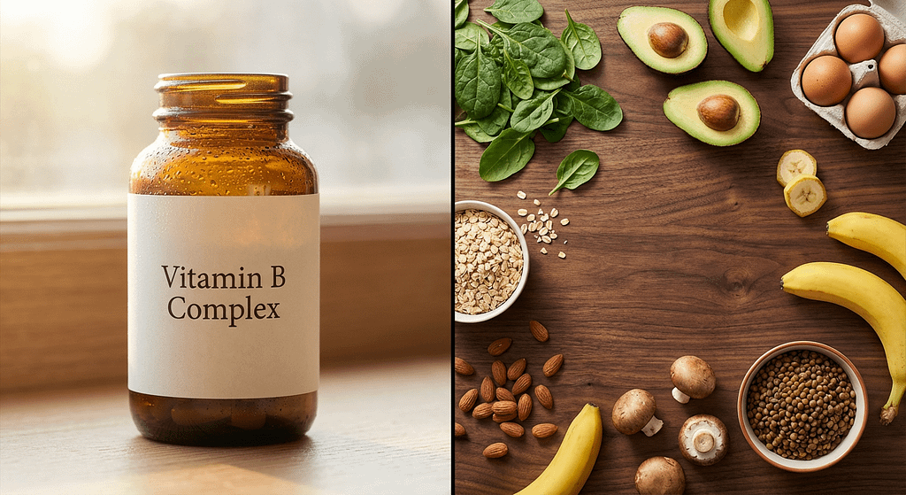 Biohacking mit Vitamine B Supplement und Ernährung kann sinnvoll sein. Symbolbild.