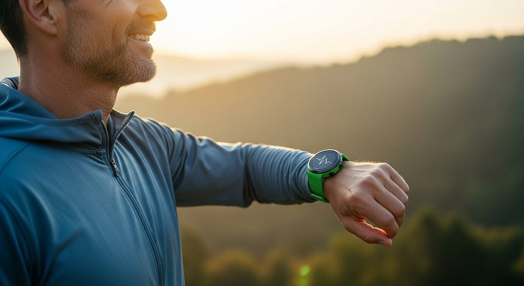 Biohacking mit einer smartwatch ist einfaches gesundheit to go für diesen älteren sportler. symbolbild.