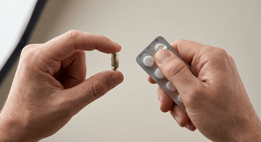 Biohacking mit Nootropika kann für bessere Gehirngesundheit wirken. KI Visual.