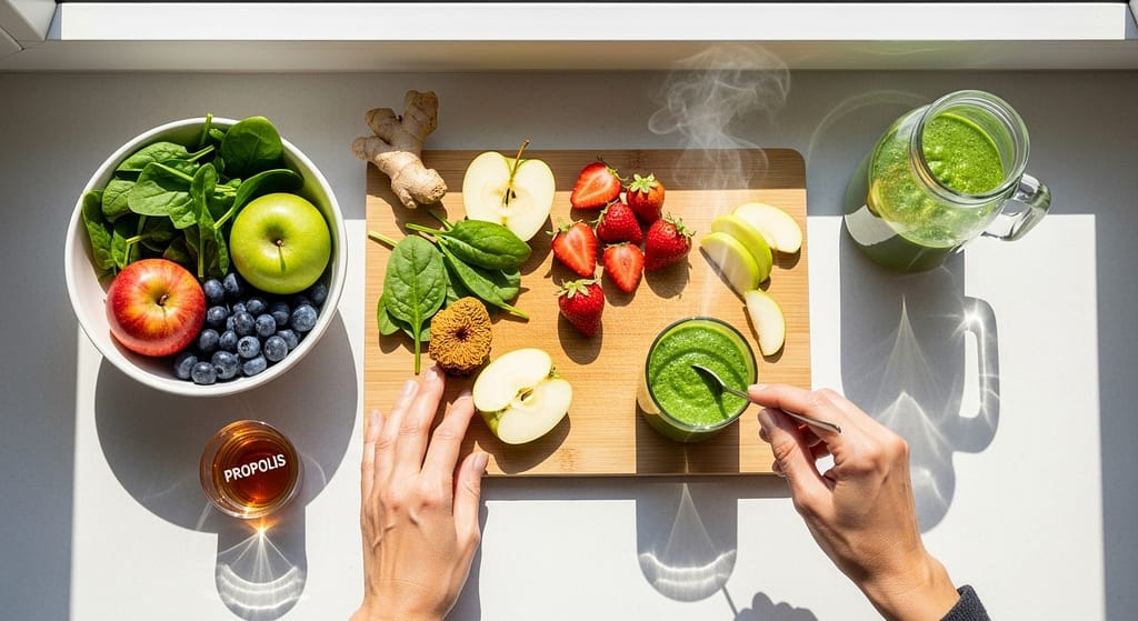 Longevity Alltag mit Ernährung. Viel Beeren, Obst und Honig. Symbolbild.