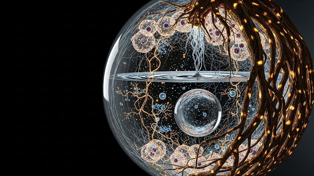 Biohacking Balance von Makro zu Mikro. Symbolbische Visualisierung.