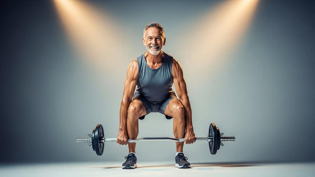 Biohacking mit Krafttrainig und Gewichtheben ist für diesen fitten Senior das Lebenselixier. Symbolbild