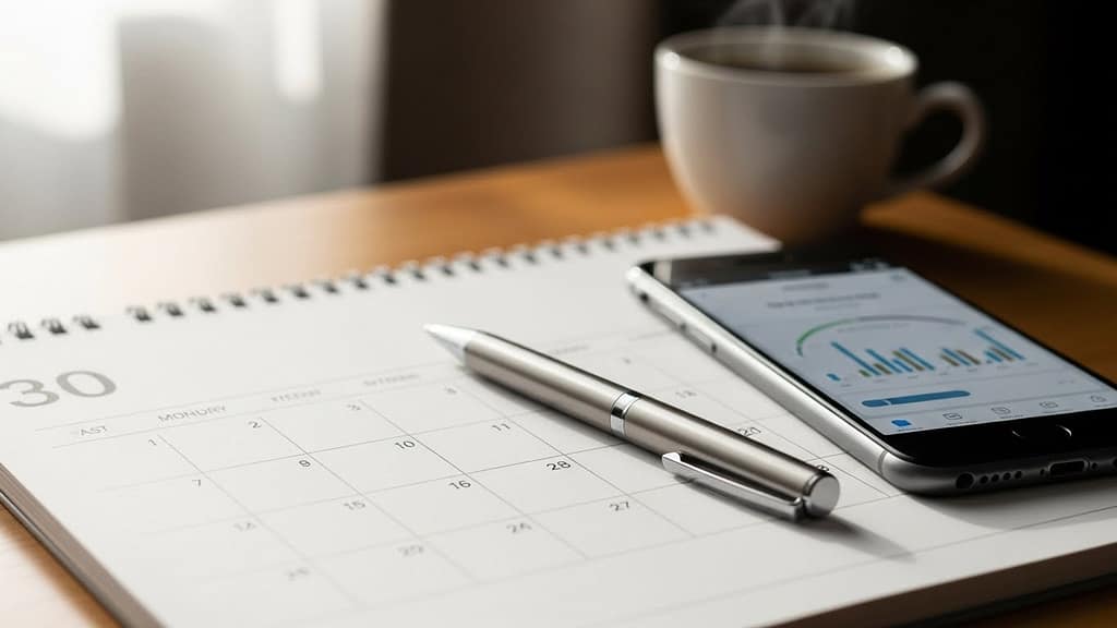 Biohacking optimieren mit Gesundheitstracking, mit Kalender und Smartphone. KI Visual.