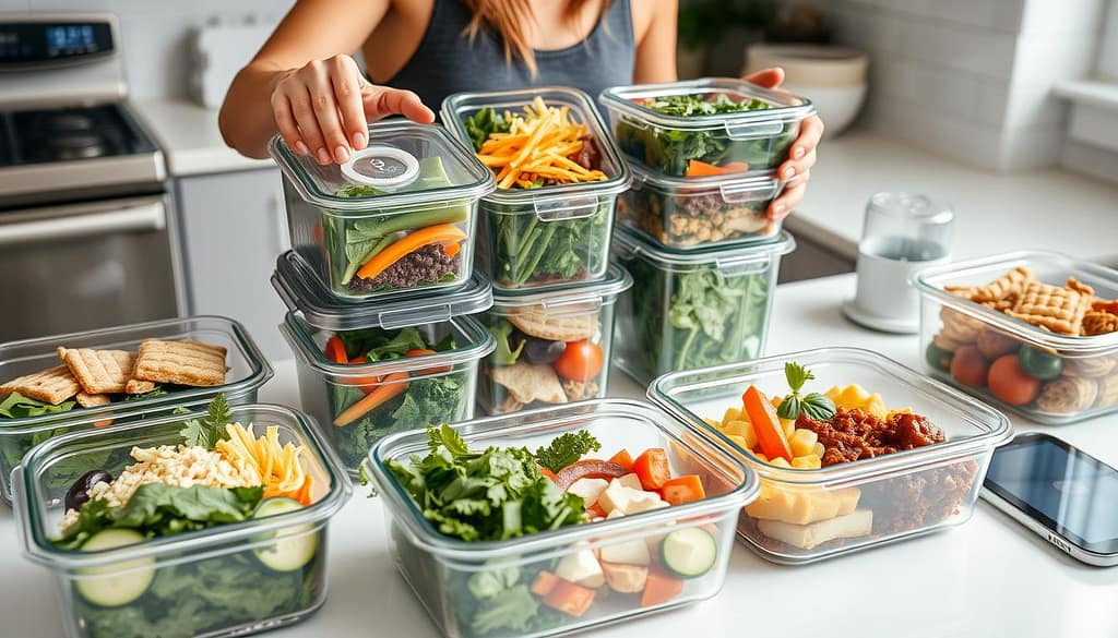 Person bereitet Biohacking-Mahlzeiten für die Woche vor (Meal Prep) Person bereitet Biohacking-Mahlzeiten für die Woche vor (Meal Prep)