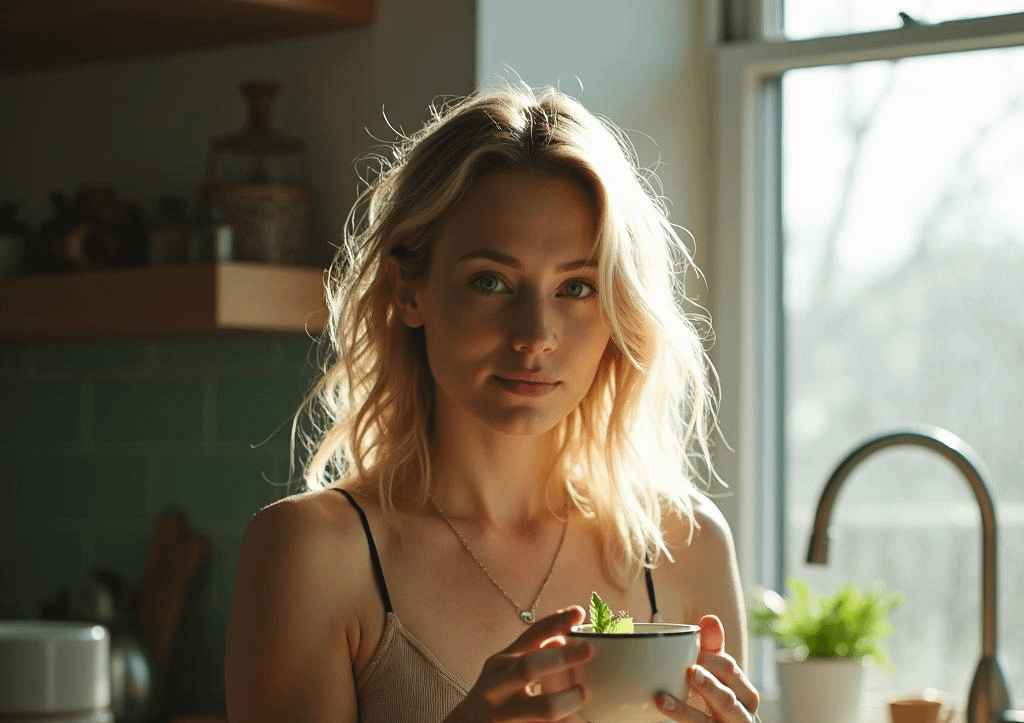 Biohacking mit tee und gesundem essen ist für diese junge dame leicht. symbolbild.