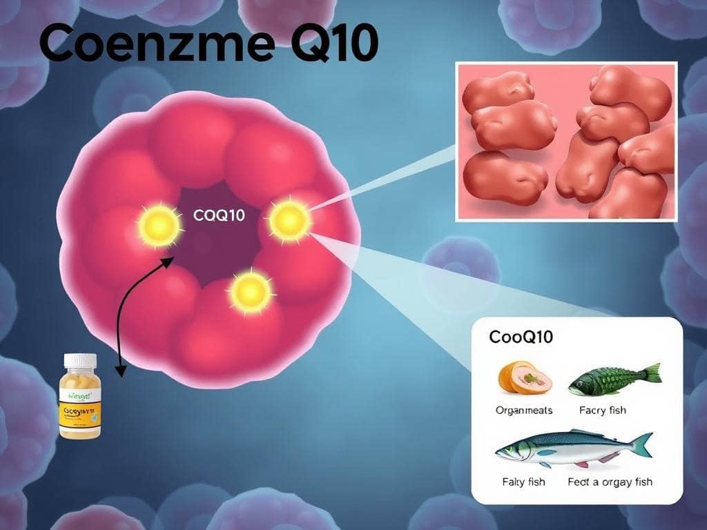 Coenzym Q10 als Biohacking-Supplement mit Darstellung der Energieproduktion in den Mitochondrien Coenzym Q10 als Biohacking-Supplement mit Darstellung der Energieproduktion in den Mitochondrien