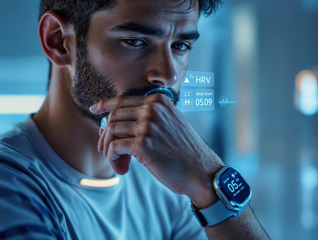 Biohacking kann mit technischen hilfsmittel unterstützt werden, so wie dieser junge sportliche Mann es macht. Symbolbild.