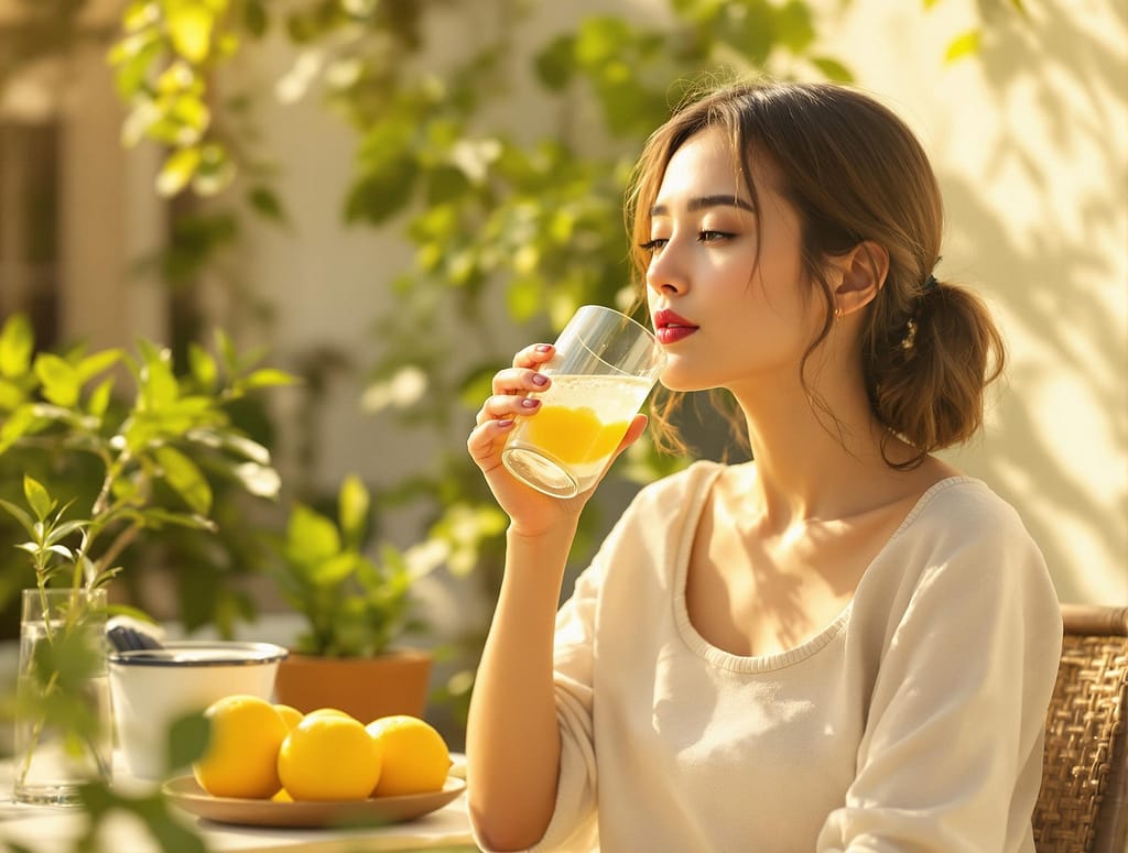 Biohacking starten ist einfach. wasser trinken mit zitrone so wie diese fitte junge dame