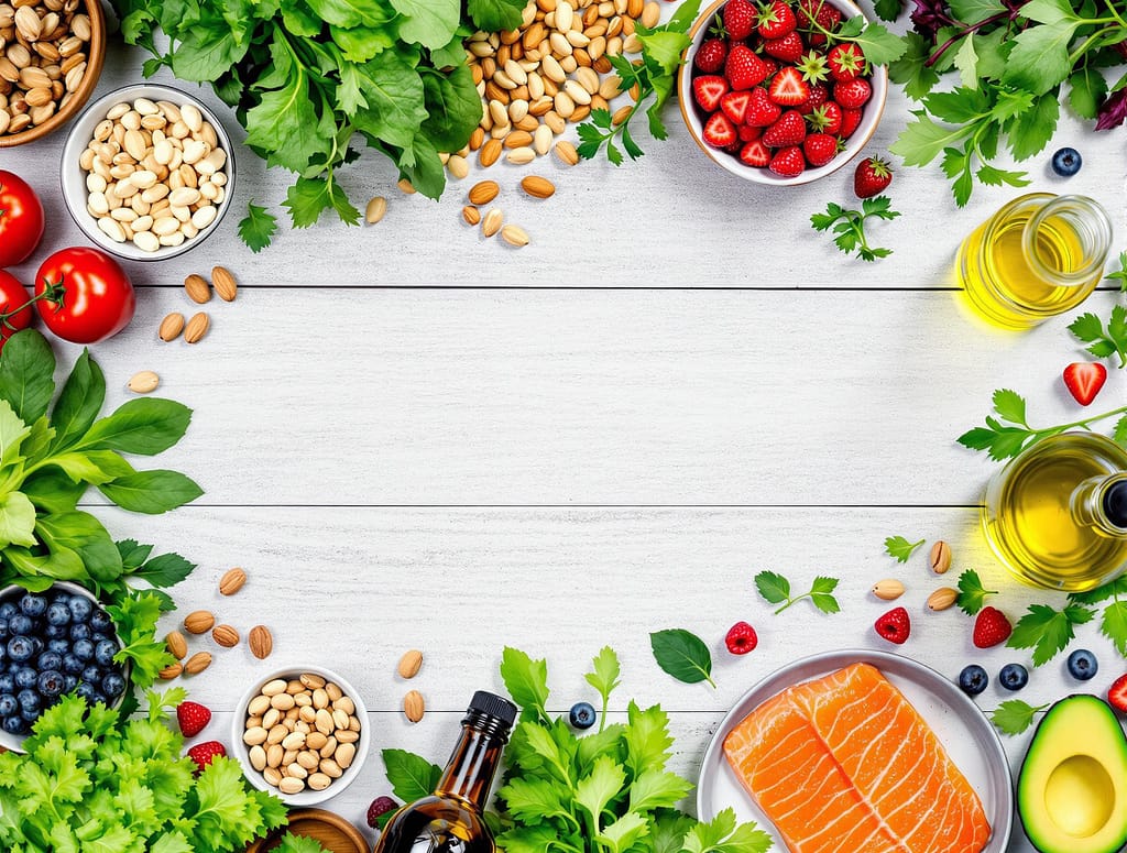 Biohacking mit gesunder nahrung wie heidelbeeren, olivenöl, avocados ist einfach gesund.