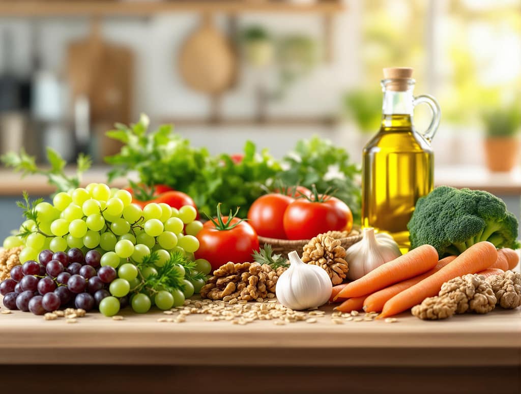 Biohacking mit pflanzlicher ernährung ist nicht schwer. brokkoli, karotten, knoblauch.