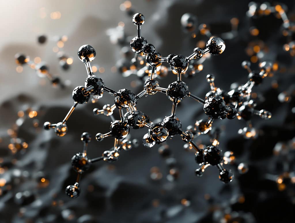 Shilajit wirkt aufgrund seiner fulvinsäure so großartig, hier als moleküle illustriert.