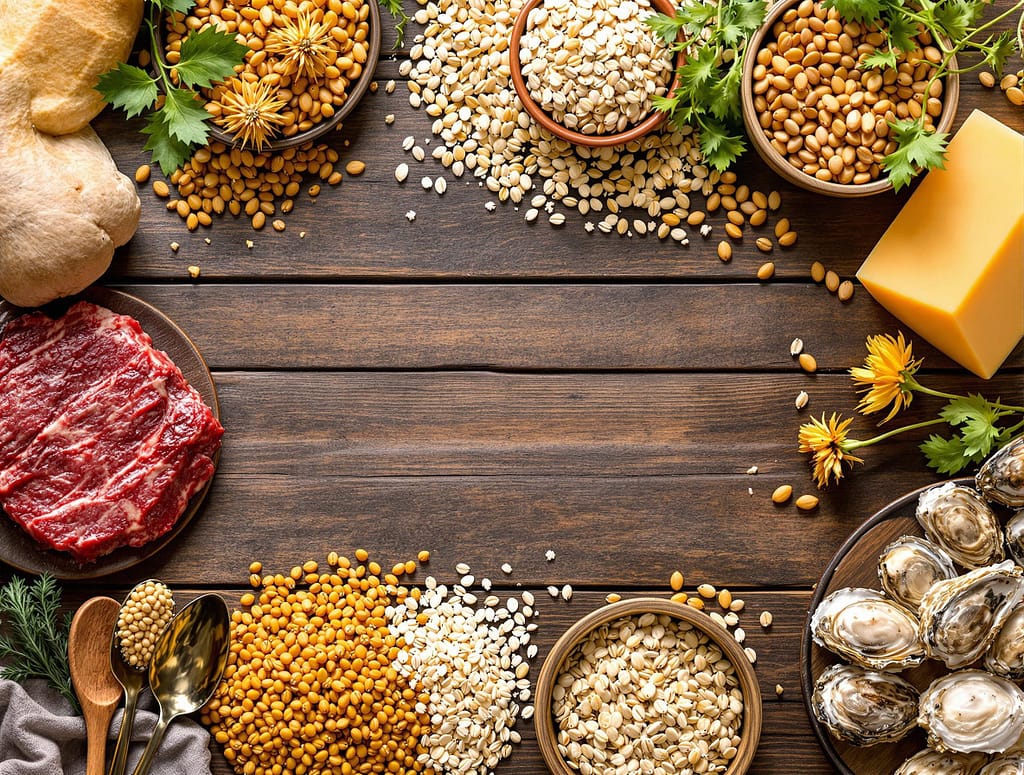 Zink reiche lebensmittel sind rindfleisch, kürbiskerne, käse, haferflocken, linsen und austern