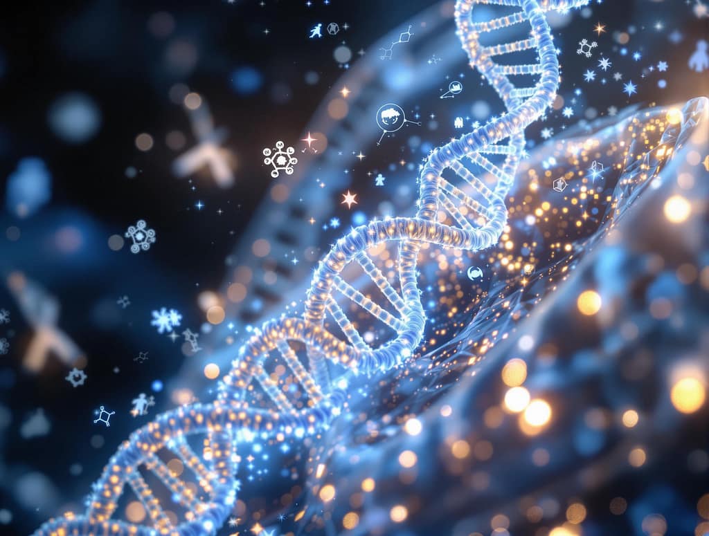 Detailreiche Visualisierung von mitochondrialer DNA im Inneren eines Mitochondriums. Symbolbild.