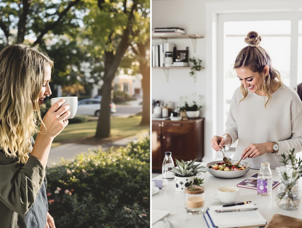 Lifestyle‑Säulen bei Tageseinteilung beim Fasten – zirkadiane Rhythmen, Bewegung, Achtsamkeit und erholsamer Schlaf im 12:12 vs FMD Rahmen.