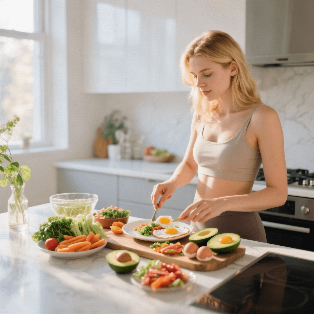 Biohacking mit einem gesunden frühstück, so startet diese sportliche dame. symbolbild.