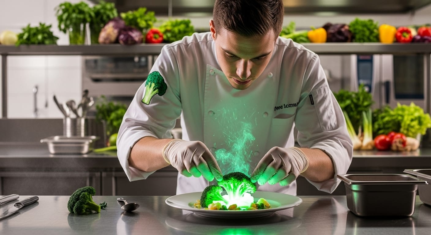 Brokkoli ist der zellschutz chef und wird von diesem jungkoch täglich verwendet. symbolbild.