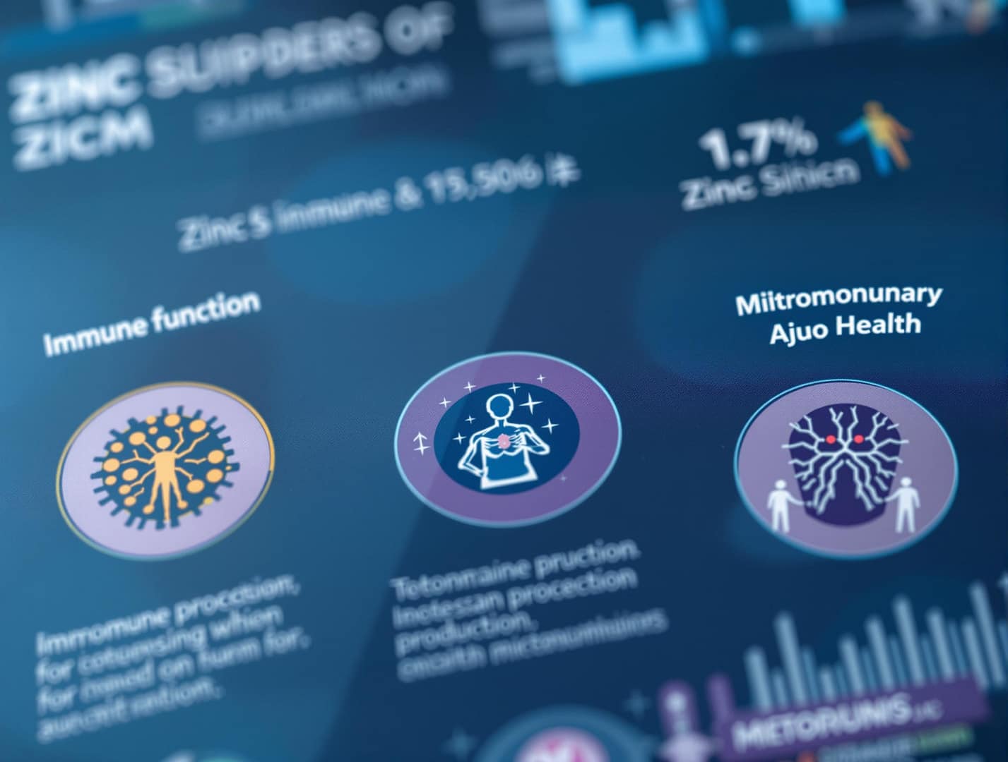 Biohacking infografik über die funktionen von zink bei immunabwehr, testosteronproduktion etc