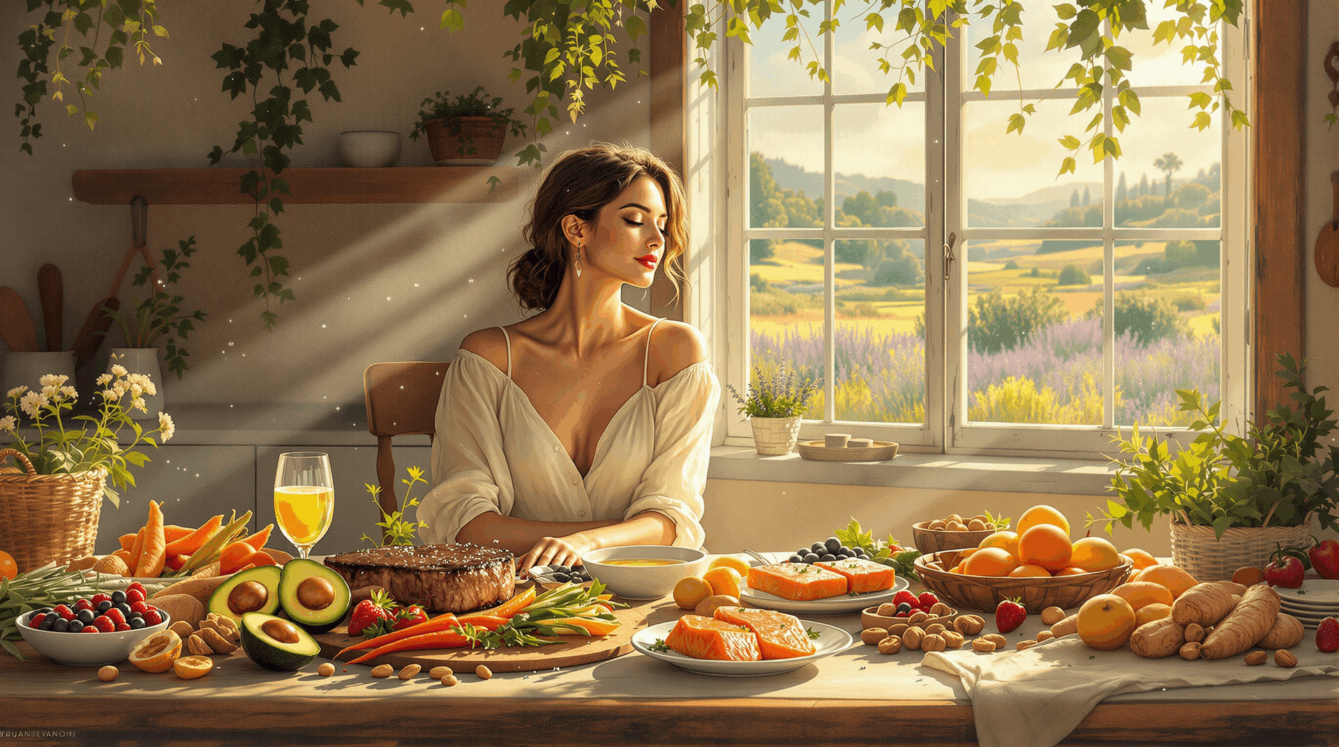 Symbolbild für appetitlich präsentiere Lebensmittel für Biohacker im Stil von Monet.