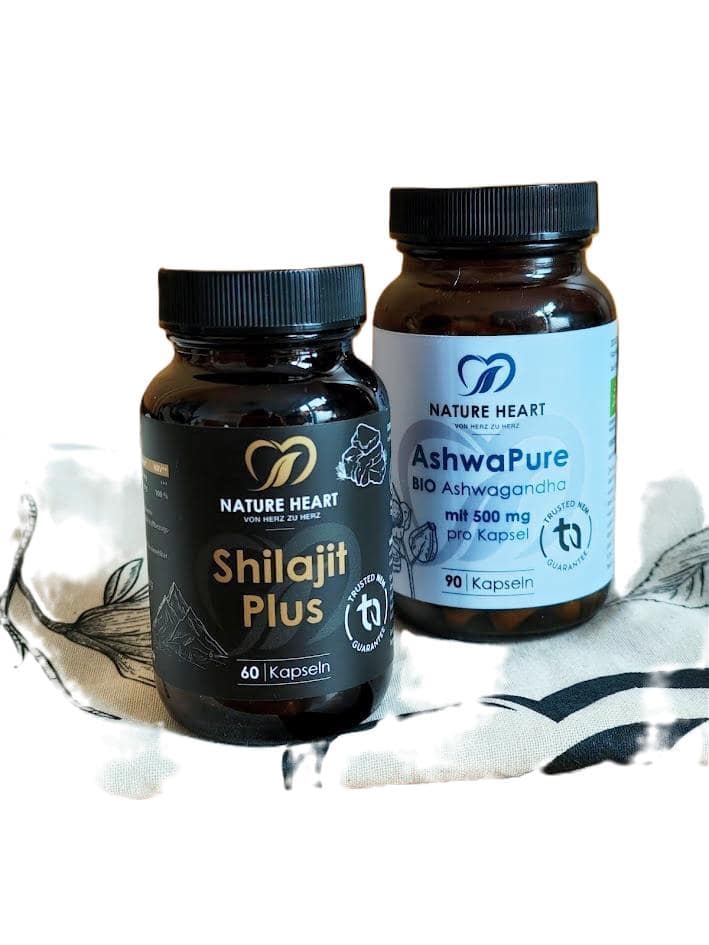Shilajit und Ashwagandha zwei natürliche Heilmittel aus Ayurveda. KI Symbolbild. a