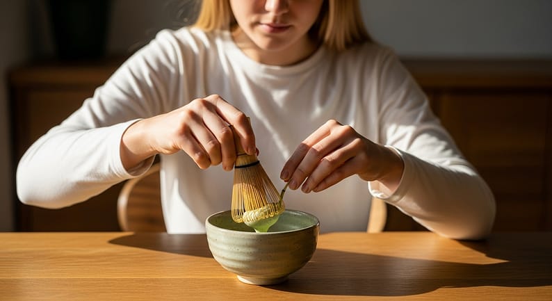 Matcha Tee Zubereitung Biohacking Symbolbild